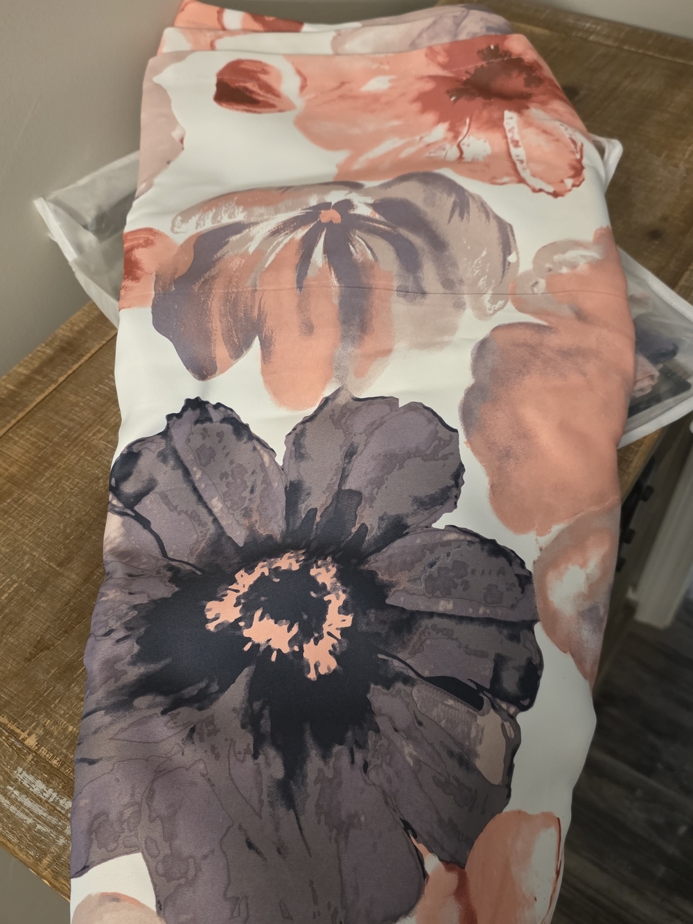Half Moon Leah Floral Grommet Window Curtains - Coral and Gray - Picture 2 of 3